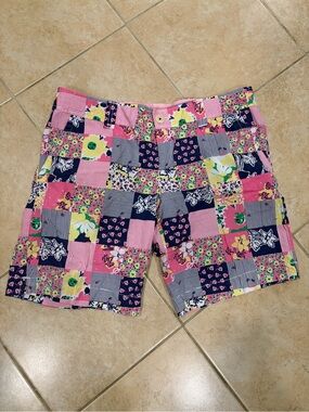 Lilly Pulitzer Patchwork Floral Bermuda Shorts - Pink, Navy & Yellow